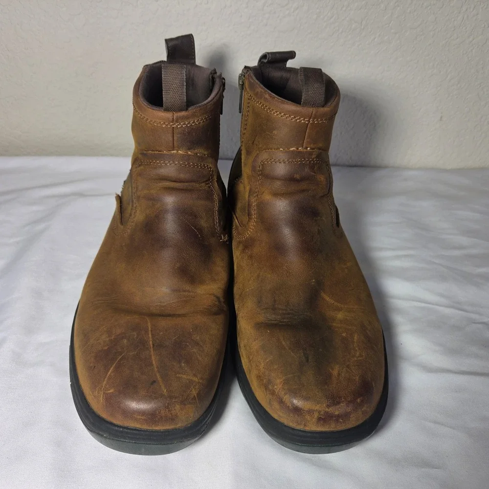 Skechers Mens Relaxed Fit Leather Side Zip Ankle Boots Brown Distressed S1613